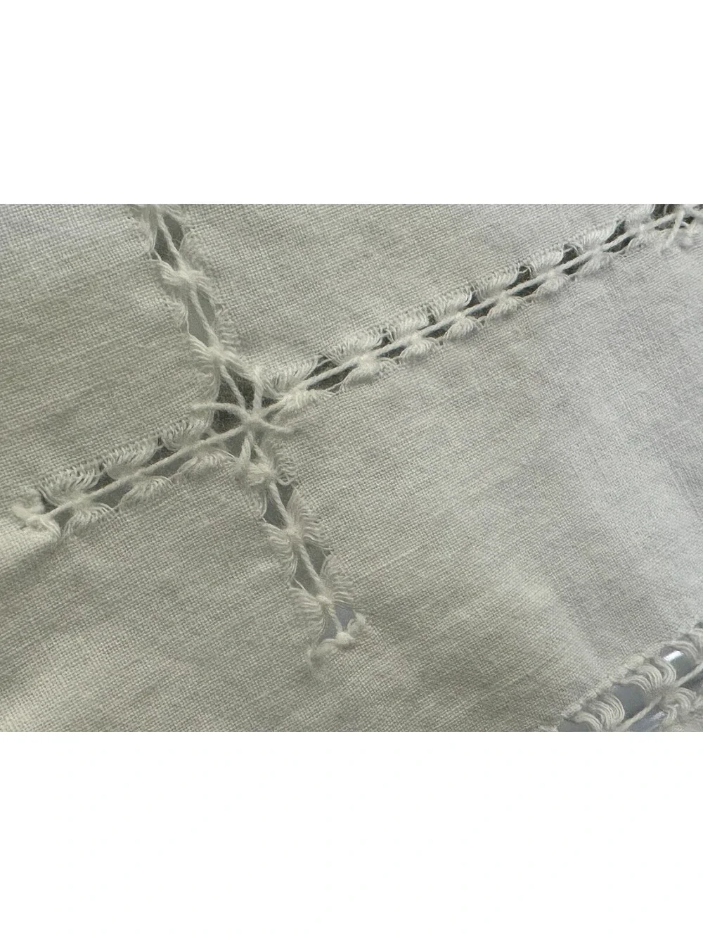 Vintage Cutwork Geometric Card Table Tablecloth Topper Handmade Embroidered
